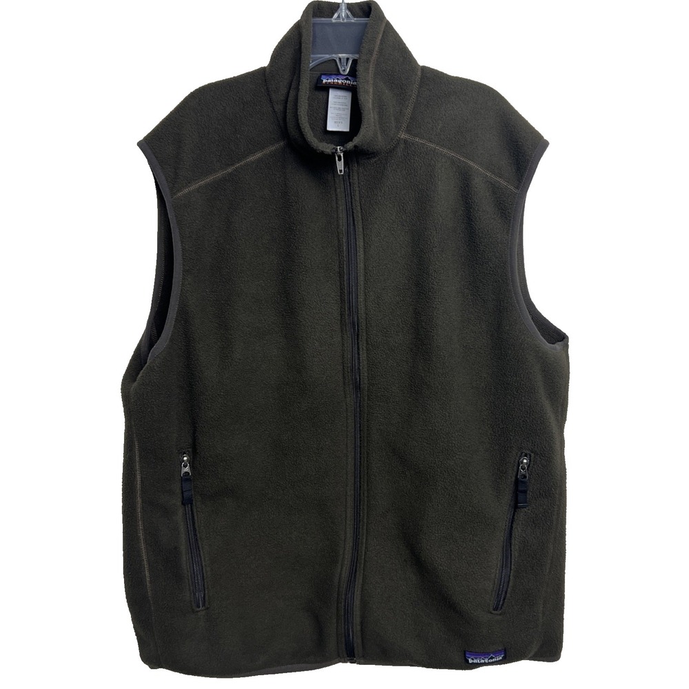 Patagonia Synchilla Fleece Vest Men's Size Large Olive Green Full Zip Outdoor G9